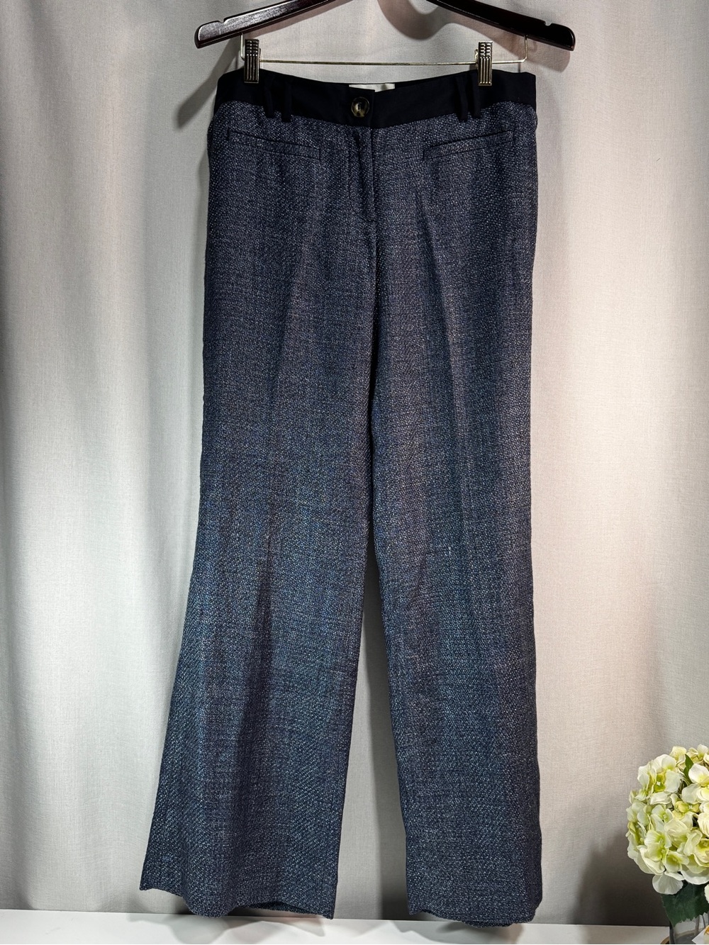 Elevenses Womens 4 Blue/Black Tweed Wool Blend Straight Leg Pockets Pants